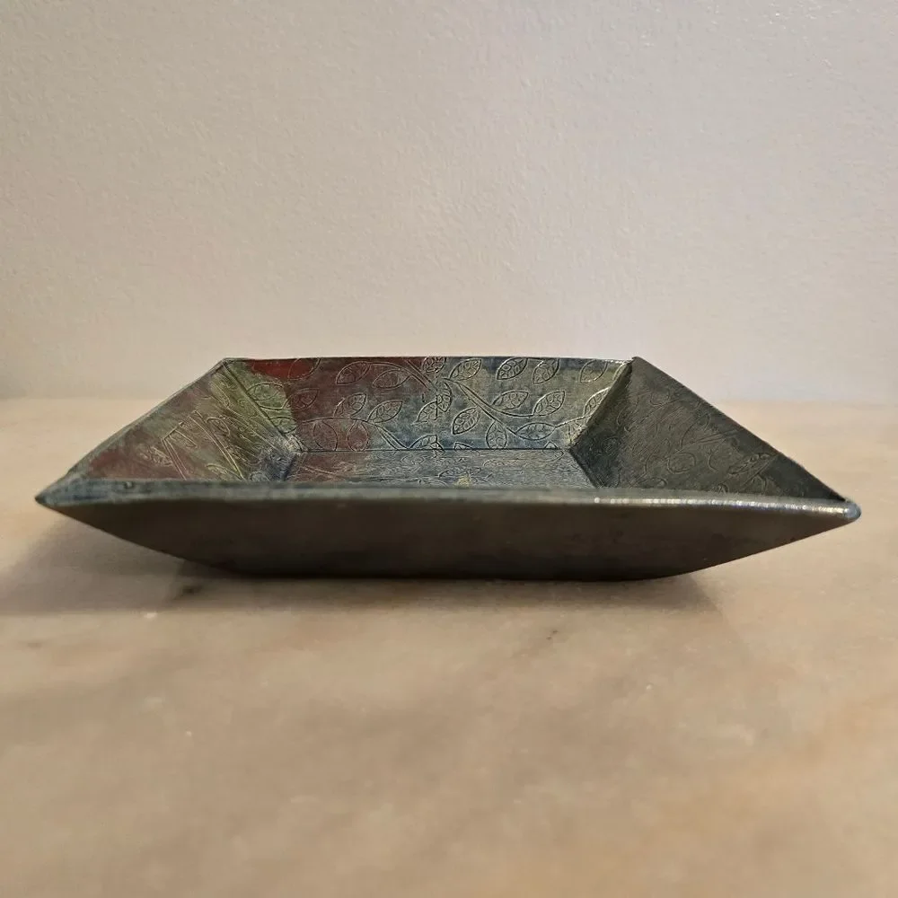 Studio Pottery Glazed Trinket Tray Candy dish Bowl In Blue Floral